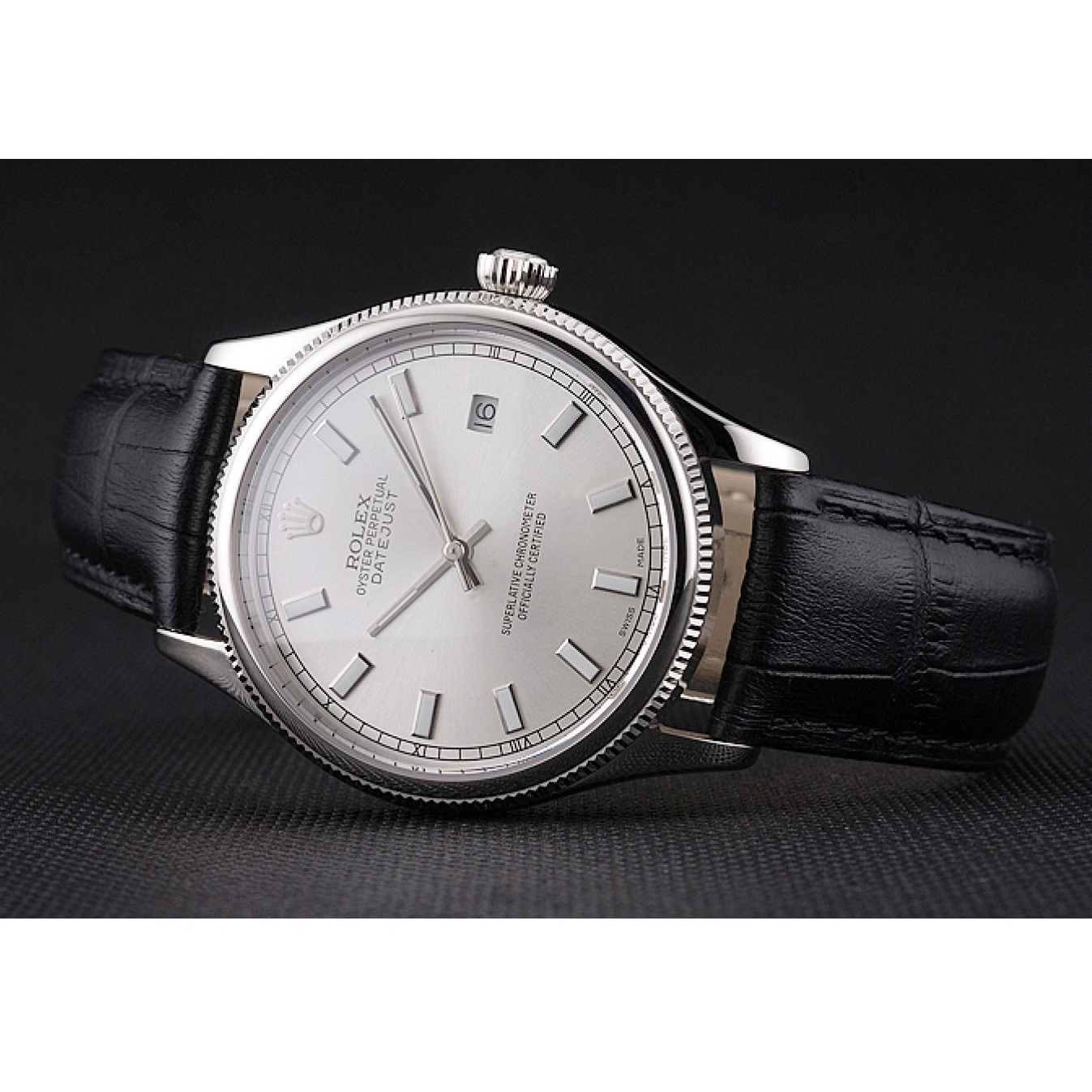 AAA Replica Watches Leather White Strap Rolex Stainless Steel Dial Case Datejust Swiss Black 0719